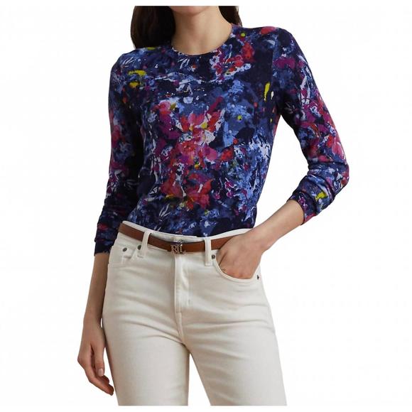 NEW RALPH LAUREN floral print cotton blend sweater - Picture 1 of 7
